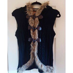 Mudd Hoodie Sweater Vest w Faux Fur Trim XL